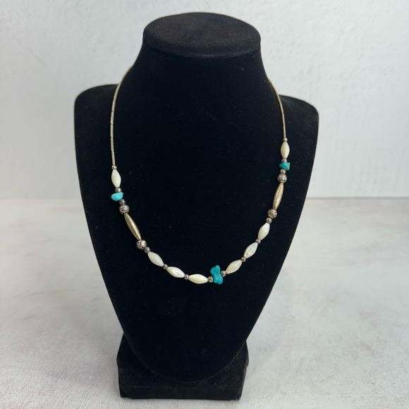Native American Necklace Vintage Blue White Turquoise Southwestern Boho VTG - Picture 1 of 9